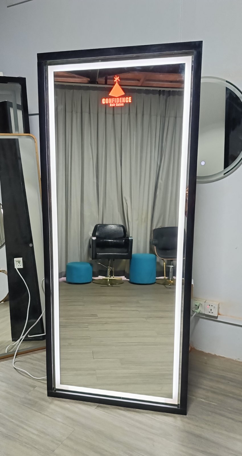 Double Sided Beauty Salon LED Mirror Floor Stand
